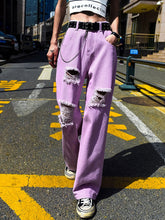 Women's plain color ripped jeans loose skinny high waist straight leg trousers Sai Feel